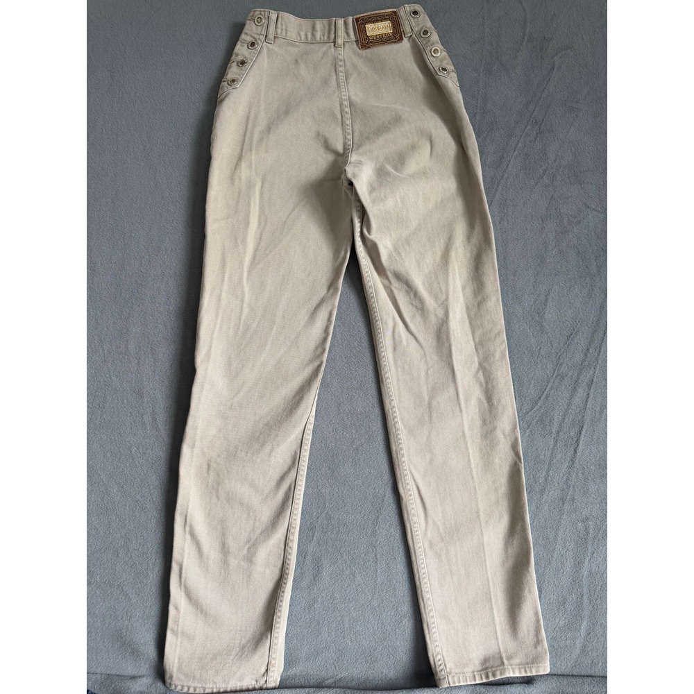 Vintage Lawman Western High Waisted Button Hip Khaki Denim Pants Tan Size 9